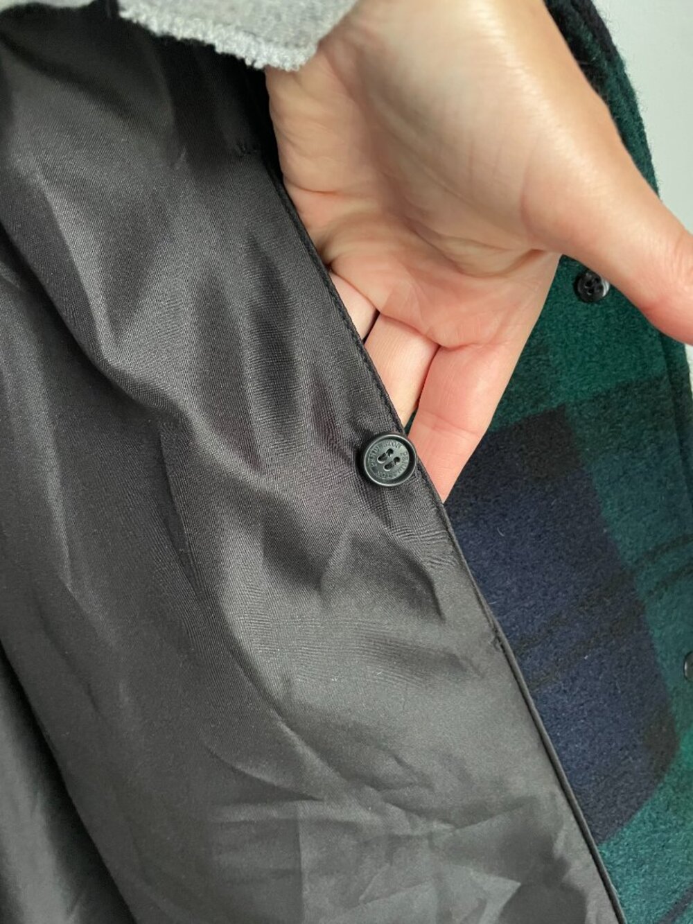 Pendleton Black Watch Plaid Wool Coat Jacket Forest Green Navy Blue Large L - Picture 14 of 15